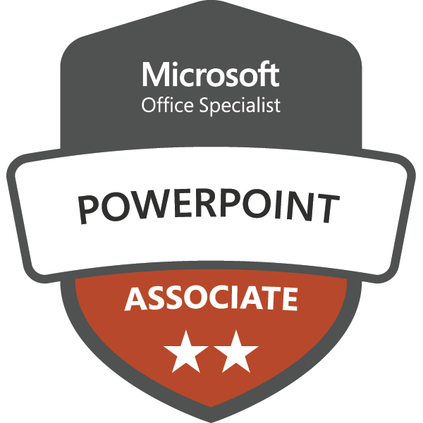 Credly badge: Microsoft Office Specialist: PowerPoint Associate (Microsoft 365 Apps)