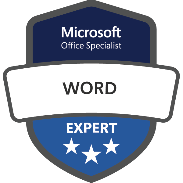 Credly badge: Microsoft Office Specialist: Word Expert (Microsoft 365 Apps)
