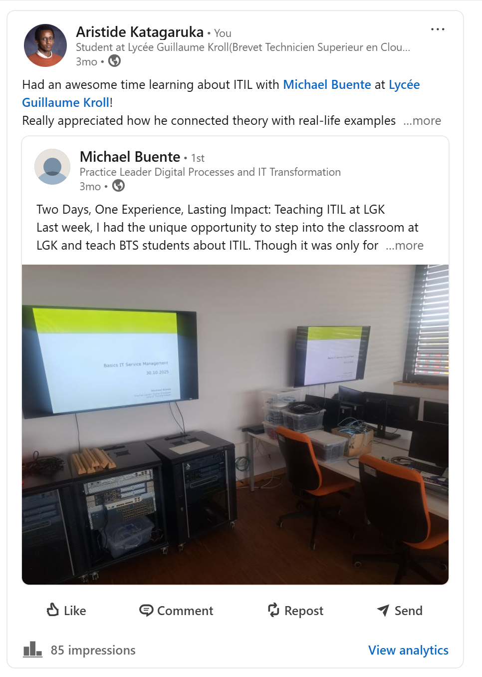 LinkedIn activity: ITIL session by Michael Bunte